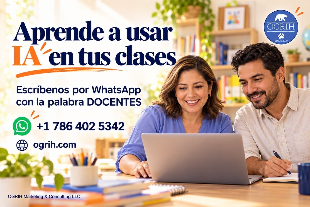 Invitación de OGRIH para aprender a usar IA en clases y contactar por WhatsApp